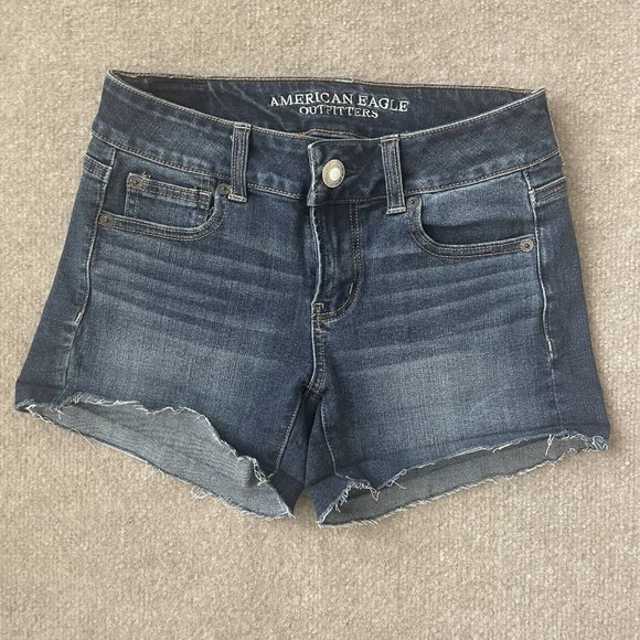 American Eagle Shorts Womens 0 Shortie Denim Jean Cut Off Stretch Dark Wash - Picture 1 of 8